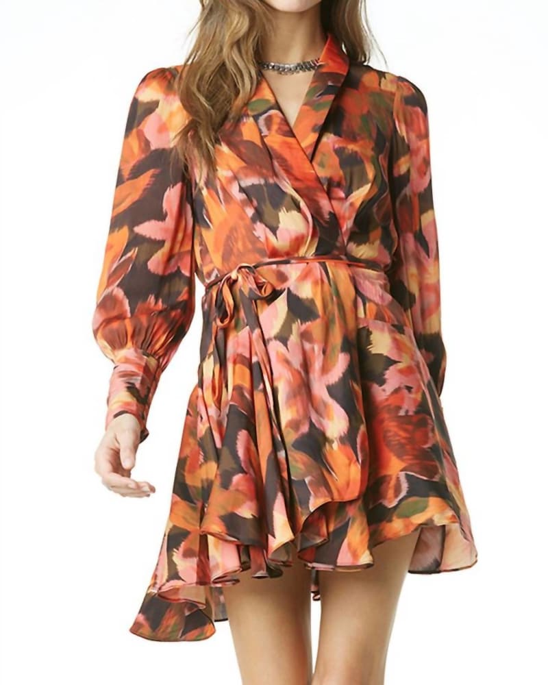Front of a model wearing a size L Glenna Dress in Bromeliad Ikat V2 in Bromeliad Ikat V2 by Tart Collections. | dia_product_style_image_id:335125